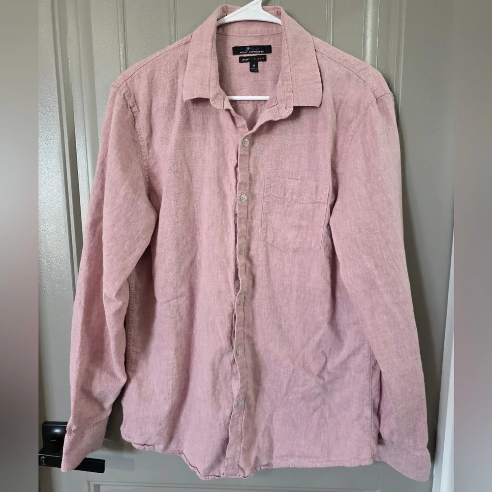 Marc Anthony Mens Medium Pink Button Down Shirt Slim Fit Luxury - Picture 1 of 5